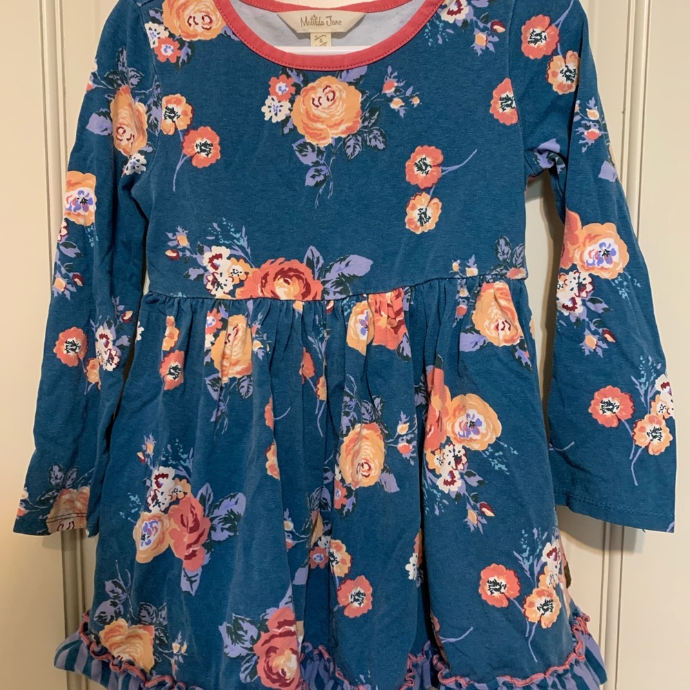 Matilda Jane teal and pink floral. Dear one a-line dress. Size 4